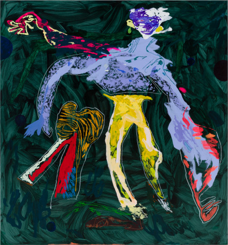 Tom Polo breaking balance/looking for legs, 2023; Flashe and wax pastel on canvas; 213 x 198 cm; more info; enquire