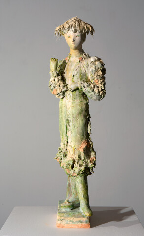 Linda Marrinon Woman with exaleiptron, 2016; terra cotta, plaster and watercolour; 60 x 18 x 17 cm; Enquire