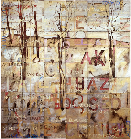 Imants Tillers In the Winter, 2008; acrylic, gouache on 54 canvasboards nos. 83288 - 83341; 228.6 x 213.5 cm; enquire