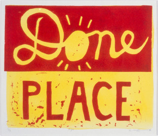 Noel McKenna Sign (red, yellow), 1996; linocut; 25 x 29 cm; enquire