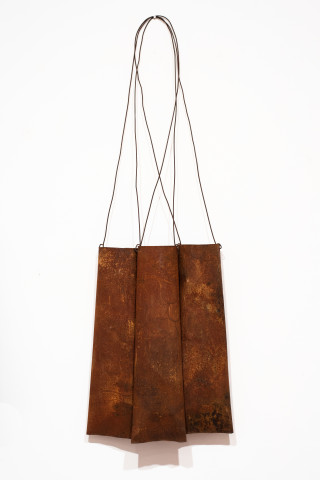 Lorraine Connelly-Northey Narrbong, 2019; CONNL - 0022; rusted and burnt tin, wire; 186 x 64 x 18 cm; Enquire