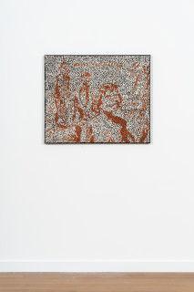 installation view; Daniel Boyd Untitled (IHSTTSOL), 2025; oil, acrylic and archival glue on paper mounted to canvas; 76.5 x 92 cm; enquire