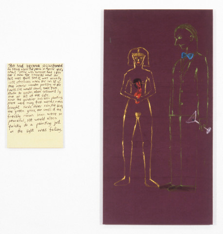 Jenny Watson Relationships, 1995; Oil on cordoroy & acrylic on canvas; 192 x 98 cm & 76 x 51 cm; enquire