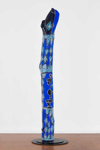 Dhambit Munuŋgurr Blue Bäru, 2020; 2078-20; acrylic on eucalyptus; 286 x 40 x 30 cm; more info; enquire