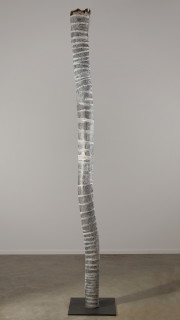 Nyapanyapa Yunupingu Lines, 2017; 5416-17; Larrakitj: natural earth pigments on hollow log; 256 x 25 x 25 cm; Enquire