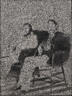 Daniel Boyd Untitled (SBMTI), 2023; oil, charcoal and archival glue on canvas; 102 x 76.5 cm; enquire