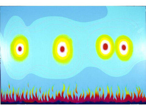 Dale Frank The Artists Four Testicles On the Barbecue Of Life, 2001; from the series Cat #4; acrylic paint on canvas; 200 x 300 cm; enquire