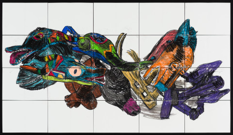 Pierre Mukeba (Intensely Masked Dolphin), 2021; charcoal and pastel on archival paper; 120 x 210 cm; more info; enquire