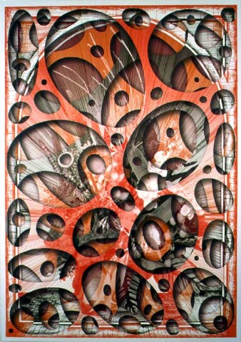 Gary Carsley Trompe-L'Oeil 1, 2002; from the series Trompe-L'Oeil - A Society 4 Beautification Project; oil and air-brush spray paint on digital print using archival inks on canvas. Water-based, ultra-violet resistant varnish separates layers of ink and oil based paints.; 188 x 135 cm; enquire