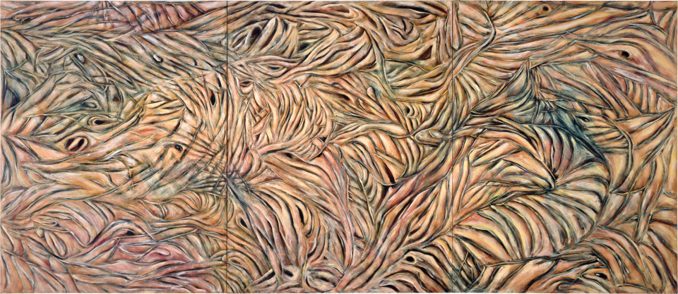 Marion Borgelt, Aetolian Landscape, 1988; oil on canvas; 198 x 458 cm; triptych