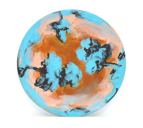 Tony Clark Landscape, 2005; acrylic and permanent ink on canvasboard; 18 cm diameter; enquire