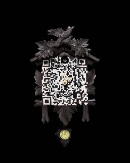 Fiona Hall Bit, 2014; from the series Wrong Way Time; Cuckoo Clock, paint; 56 x 39 x 20 cm; enquire