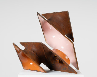 James Angus The Visitor, 2025; steel, enamel paint; 40 x 46 x 20 cm; enquire