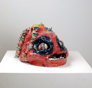 Rohan Wealleans Smile of the piranha man, 2008; ceramic, paint and string; 27 x 32 x 27 cm; enquire