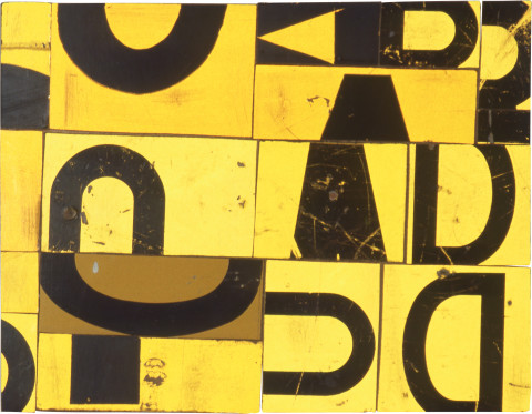 Rosalie Gascoigne Siesta, 1997; retro reflective roadsign on wood; 27 x 36 cm; enquire