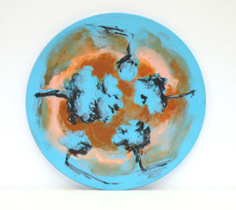 Tony Clark Landscape, 2005; acrylic and permanent ink on canvasboard; 24 cm diameter; enquire