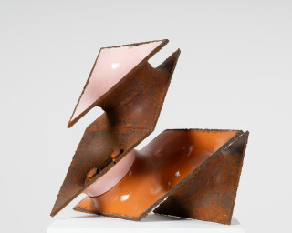 James Angus The Visitor, 2025; steel, enamel paint; 40 x 46 x 20 cm; enquire