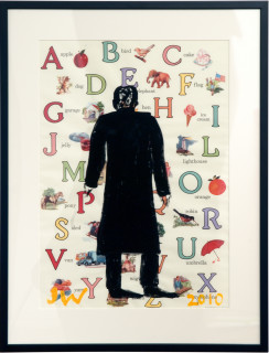 Jenny Watson Classic Black 4: man from behind, 2010; acrylic on Italian nursery paper; 90 x 69 cm (framed); enquire