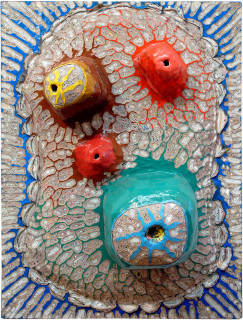 Rohan Wealleans Head, 2004; paint, plastic, polystyrene on wooden board; 160 x 120 x 50 cm; enquire