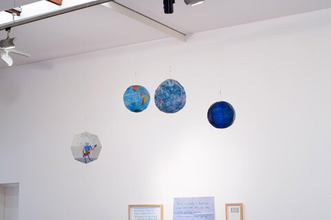 A Constructed World Death Globes, 2012; synthetic polymer paint and collage on paper; 4 parts, each: 14-19 cm ; enquire