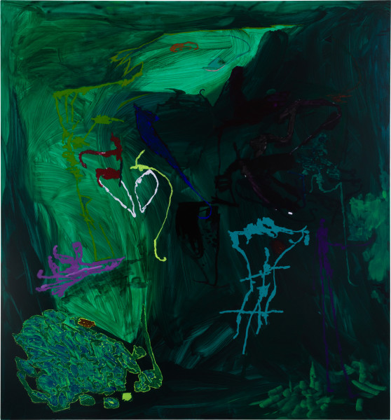 Tom Polo and afterwards, a garden, 2026; acrylic and Flashe on polycotton; 213 x 198 cm; enquire