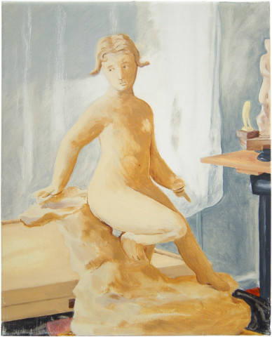 Linda Marrinon Still life with sculpture and paint box, 2000; oil on canvas; 37 x 30 cm; enquire