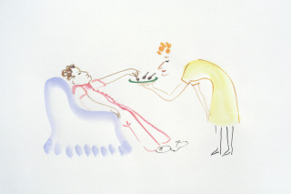 Vivienne Shark LeWitt untitled sketch (womand and young man), 1994; watercolour on paper; 55 x 75 cm; enquire
