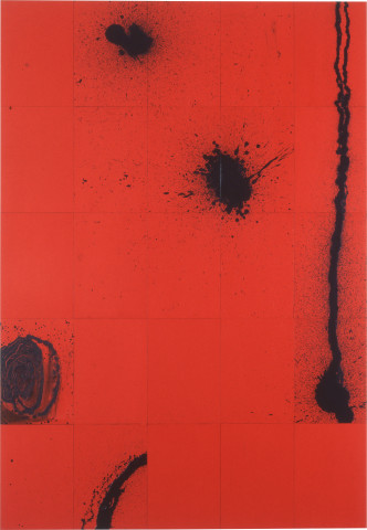 Lindy Lee Zip Zero Zilch!, 1995; acrylic on Stonehenge paper; 205 x 143 cm; 25 panels; enquire