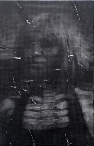 Brook Andrew Muganha (Evidence), 2022; from the series Gun-metal Grey 2022; mixed media on cotton; 170 x 110 cm; Edition of 3 + 2 AP; more info; enquire