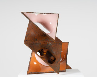 James Angus The Visitor, 2025; steel, enamel paint; 40 x 46 x 20 cm; enquire