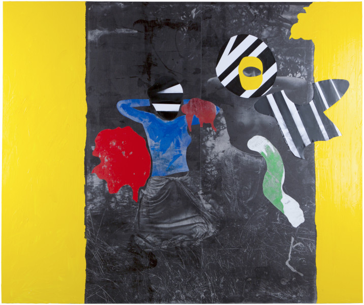 Vallis, 2016, Linen, acrylic paint and spray, ink, foil, 250 x 300 x 5 cm