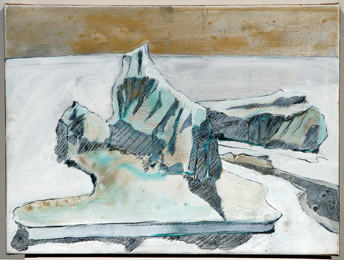Mandy Martin Epic Fatality; Iceberg off Dunedin, New Zealand, 2007; Ochre, pigment and acrylic on arches paper; 30 x 40 cm; enquire