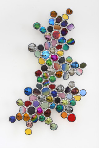 Jim Lambie Love Woke Me Up This Morning, 2019; sunglass lens, lead came; 90 x 55 x 4.5 cm; enquire