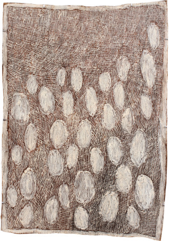 Nyapanyapa Yunupiŋu Mapu, 2011; 4050E; natural earth pigments on bark; 91 x 66 cm; enquire