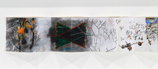 John Wolseley Leporello of six months in the Royal National Park No I, 2002; watercolour, carbonised wood on paper ; 18.5 x 252 cm (paper), 53.5 x 284.2 x 11.5 cm (frame); enquire