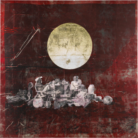 Brook Andrew Beach II, 2018; ink, acrylic paint, linen; 200 x 200 x 5 cm; enquire