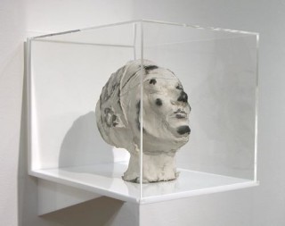 Julie Rrap Eraser Head 4, 2006; silicon rubber, silica flour and graphite mounted in Perspex box; sculpture: 21 x 15 x 25 cm; box: 30 x 30 x 40 cm; enquire