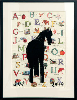 Jenny Watson Classic Black 9: horse from behind, 2010; acrylic on Italian nursery paper; 90 x 69 cm (framed); enquire