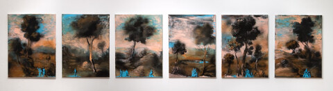Tony Clark Six Sections from Clark's Myriorama with Scenes from Shakespeare, 2011; acrylic and permanent marker ink on canvas; 6 parts: 61 x 305 cm (overall); each panel: 61 x 46 cm ; Enquire