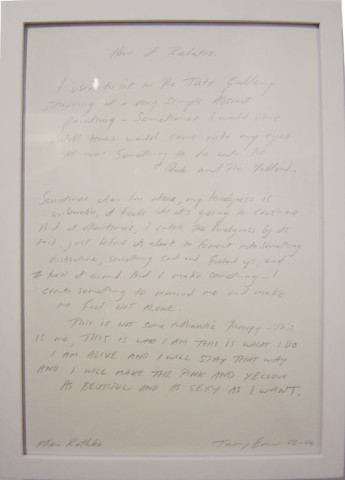 Tracey Emin ROTHKO POLAROIDS (detail), 2004; 12 framed Polaroid photographs and ink on A4 paper; 29.5 x 21 cm (text paper) and 33.7 x 24.7 cm (text frame); enquire