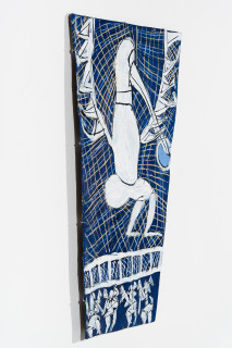 Dhambit Munuŋgurr Ḏulk, 2025; 194-25; acrylic and earth pigment on bark; 153 x 83 cm; enquire