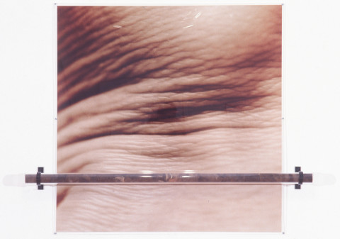 Julie Rrap Push and pull, 1994; perpex, steel, human hair, R3 colour print; 121 x 150 x 13 cm; enquire