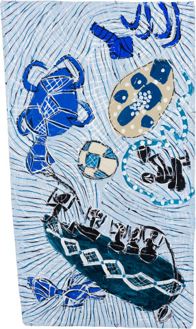 Dhambit Munuŋgurr Yenhu Banbay, 2022; 5997-22; acrylic on bark; 197 x 115 cm; enquire