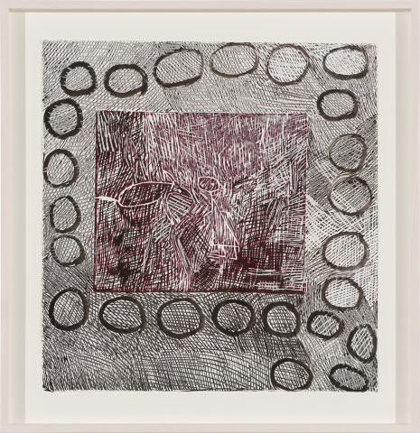Nyapanyapa Yunupiŋu Wendy and Circles, 2018; 765-18; earth pigments on paper; 61.5 x 59.5 cm; more info; enquire