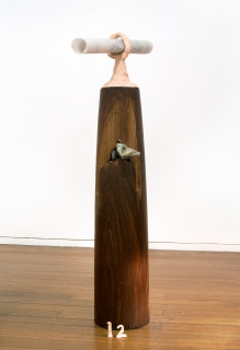 Mikala Dwyer 12, 2009; wood, rocks, molding clay, letters from the dead; 130 x 60 x 30 cm; enquire