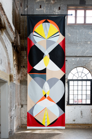 Mikala Dwyer Backdrop for Rounders, 2016; acrylic on canvas; 600 x 220 cm; enquire