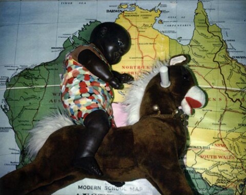 Destiny Deacon Ride a cock horse B, 2006; lightjet print from Polaroid original; 80 x 100 cm; Edition of 8 + 2 APs; enquire