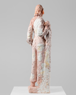 Linda Marrinon Woman in pink and white stone, 2026; tinted and painted plaster with muslin; 99 x 28 x 25 cm; enquire