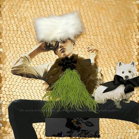 Jacqueline Fraser "Oh, you're so famous now, you Wolfgang Tillmans teetering style queen", 2007; Oh, you're so famous now, you Wolfgang Tillmans teetering style queen; mixed media; 77.5 x 77.5 x 16 cm;