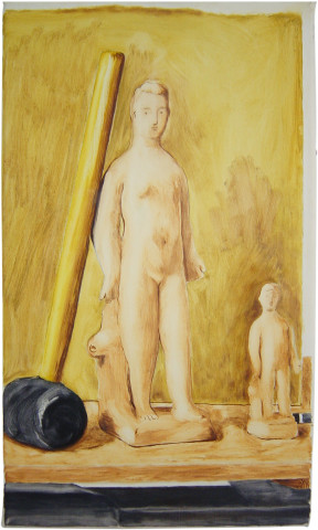 Linda Marrinon Still life with nudes and mallet, 2002; oil on canvas; 41.3 x 24 cm; enquire